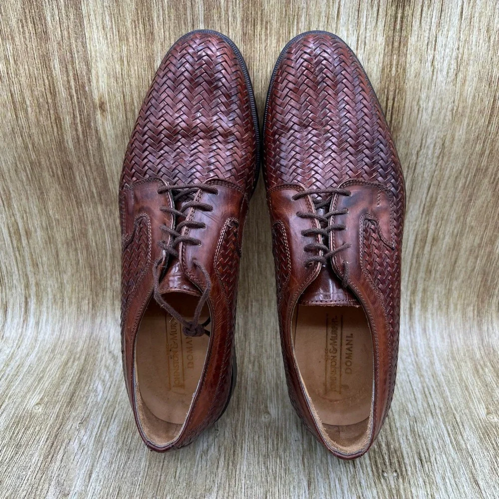 Johnston & Murphy Domani Oxford Men's 9 M Brown Woven Leather Made in Italy 6300